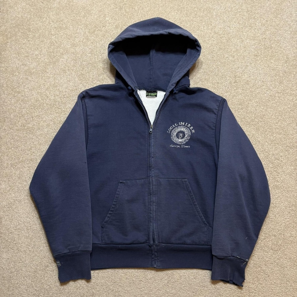 Camber Thermal Hoodie Sweatshirt Mens Large Blue Full Zip Waffle Knit 80s 90s